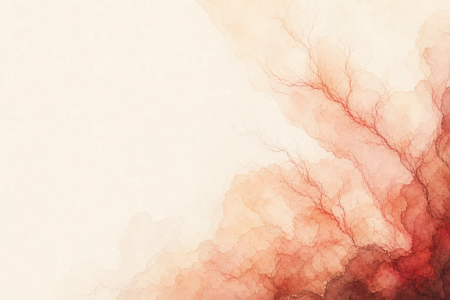 Pale coral watercolor wash branching across a warm paper field